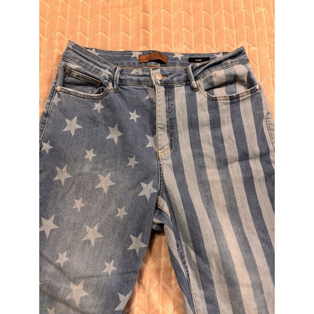 JUDY BLUE Stars & Stripes Flare Jeans 14W Americana Fourth of July Boho Retro - Picture 4 of 13